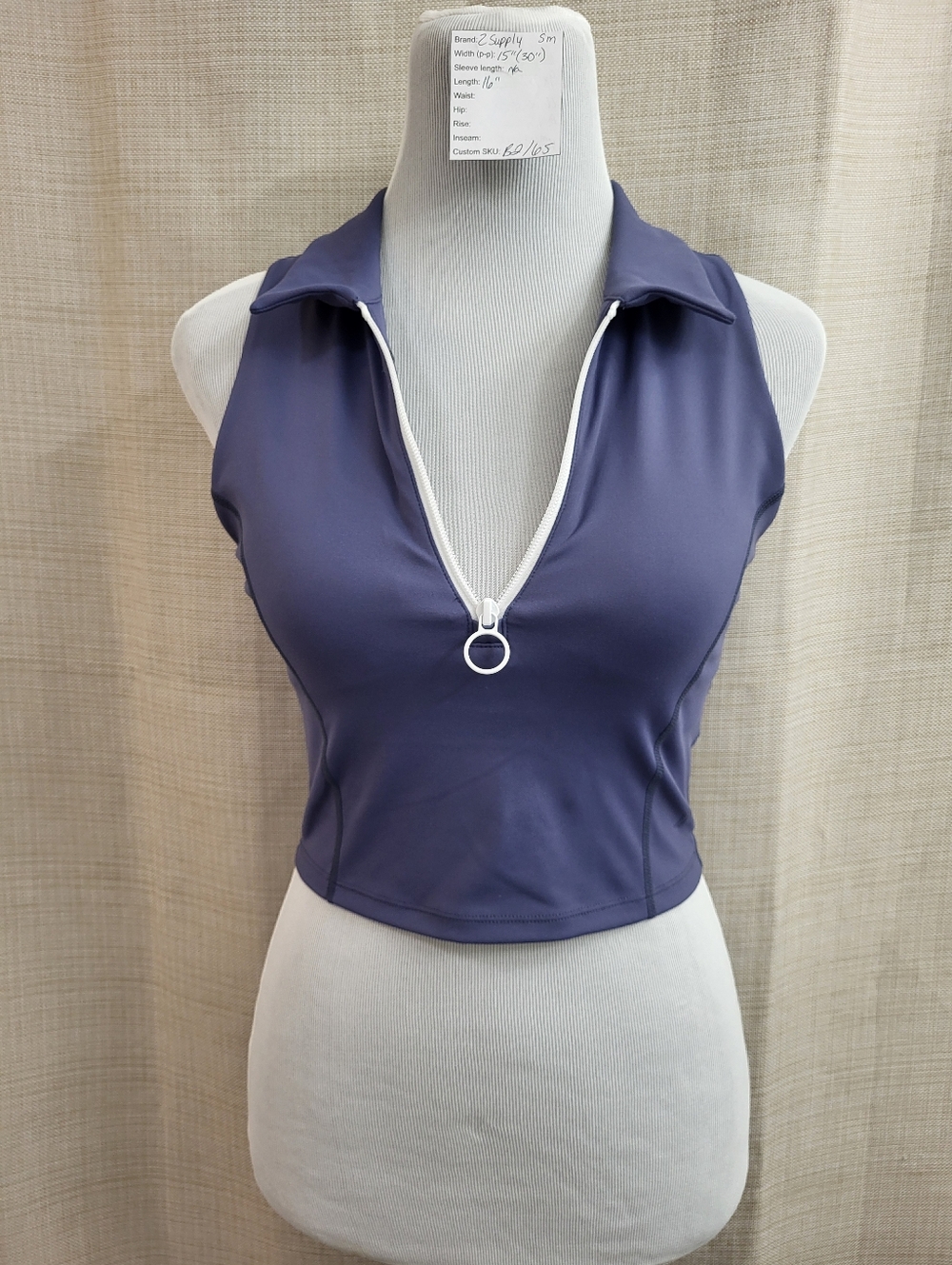 Z Supply Never Better Women's Half Zip Crop Top Blue Shelf Bra Size Small Active